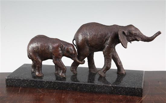 § Jonathan Wylder, bronze, Elephant and calf, Length 17in.